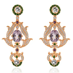 18 Karat Rose Gold Diamond, Kunzite, and Morganite Vintage Floral Style Earrings
