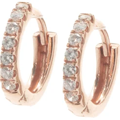 18 Karat Rose Gold Diamond Huggie Hoop Earrings