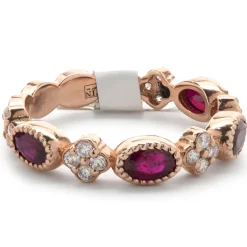14 Karat Rose Gold Diamond and Ruby Star Band