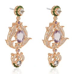 18 Karat Rose Gold Diamond, Kunzite, and Morganite Vintage Floral Style Earrings