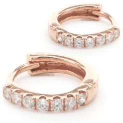 18 Karat Rose Gold Diamond Huggie Hoop Earrings