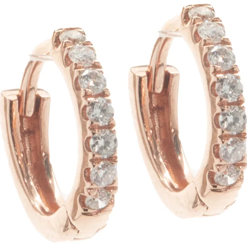 18 Karat Rose Gold Diamond Huggie Hoop Earrings