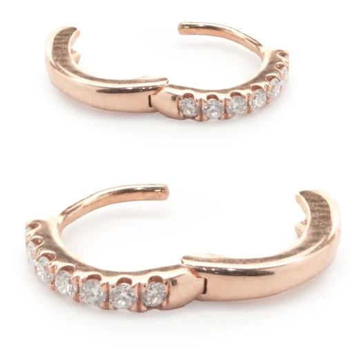18 Karat Rose Gold Diamond Huggie Hoop Earrings