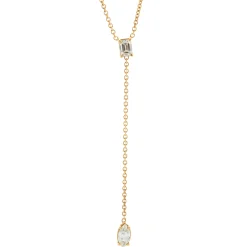 18 Karat Rose Gold Emerald and Marquise Cut Diamond Lariat Necklace