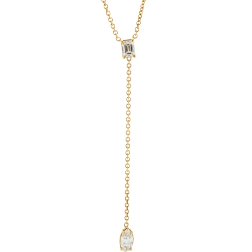 18 Karat Rose Gold Emerald and Marquise Cut Diamond Lariat Necklace