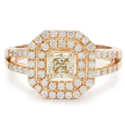 18 Karat Rose Gold Fancy Yellow and White Diamond Engagement Ring