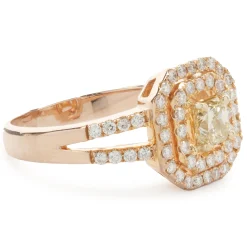 18 Karat Rose Gold Fancy Yellow and White Diamond Engagement Ring