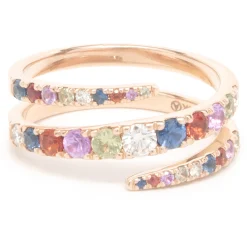 14 Karat Rose Gold Rainbow Sapphire and Diamond Bypass Ring