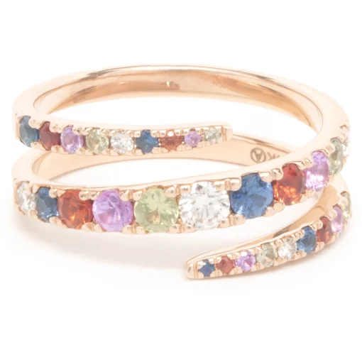 14 Karat Rose Gold Rainbow Sapphire and Diamond Bypass Ring
