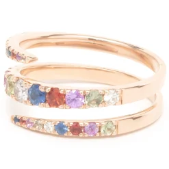 14 Karat Rose Gold Rainbow Sapphire and Diamond Bypass Ring