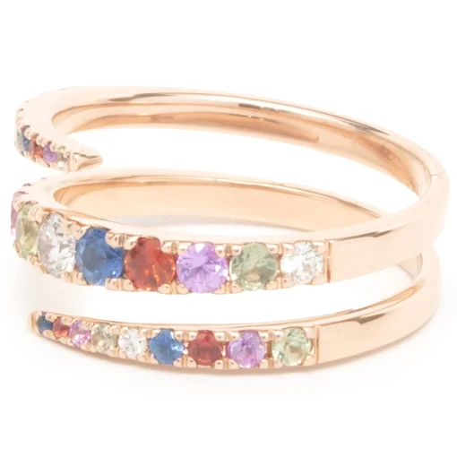 14 Karat Rose Gold Rainbow Sapphire and Diamond Bypass Ring