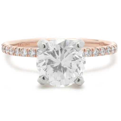14 Karat Rose Gold Round Brilliant Cut Diamond Engagement Ring