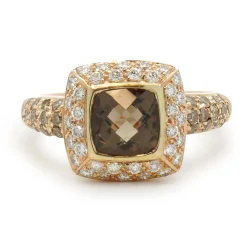 18 Karat Rose Gold Smokey Quartz and Diamond Ring