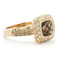 18 Karat Rose Gold Smokey Quartz and Diamond Ring