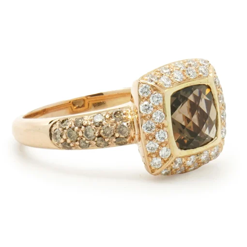 18 Karat Rose Gold Smokey Quartz and Diamond Ring