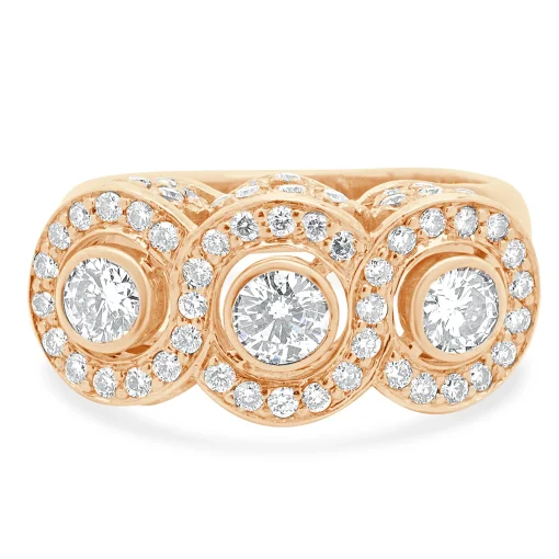14 Karat Rose Gold Three Diamond Inline Ring