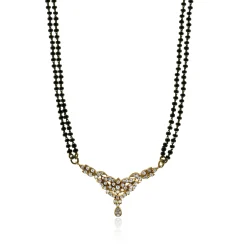 10 Karat Rose Gold Vintage Diamond Floral Motif and Double Stranded Onyx Bead Necklace