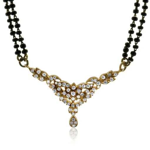10 Karat Rose Gold Vintage Diamond Floral Motif and Double Stranded Onyx Bead Necklace