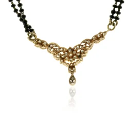 10 Karat Rose Gold Vintage Diamond Floral Motif and Double Stranded Onyx Bead Necklace