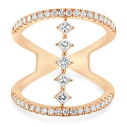 14 Karat Rose Gold Wide Diamond Bar Link Ring