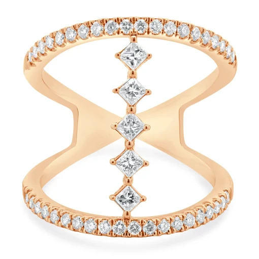 14 Karat Rose Gold Wide Diamond Bar Link Ring