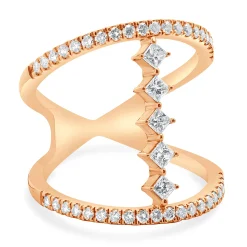 14 Karat Rose Gold Wide Diamond Bar Link Ring