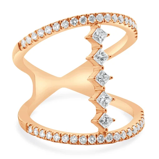 14 Karat Rose Gold Wide Diamond Bar Link Ring
