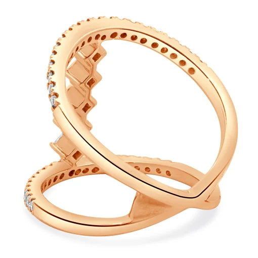 14 Karat Rose Gold Wide Diamond Bar Link Ring