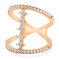 14 Karat Rose Gold Wide Diamond Bar Link Ring