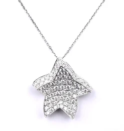 18 Karat Simon G White Gold Pave Diamond Star Necklace
