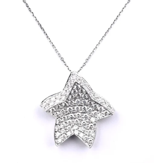 18 Karat Simon G White Gold Pave Diamond Star Necklace