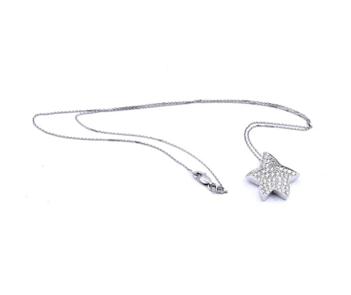 18 Karat Simon G White Gold Pave Diamond Star Necklace