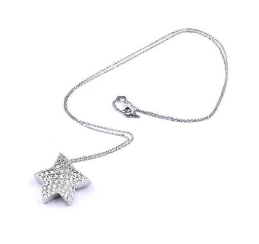 18 Karat Simon G White Gold Pave Diamond Star Necklace