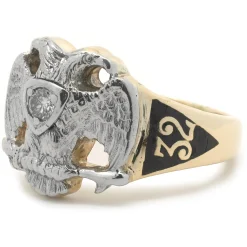 14 Karat Two Tone Vintage 1932 Diamond Masonic Ring