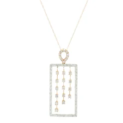 18 Karat White & Rose Gold Rectangular Diamond Drop Necklace