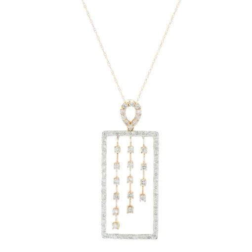 18 Karat White & Rose Gold Rectangular Diamond Drop Necklace