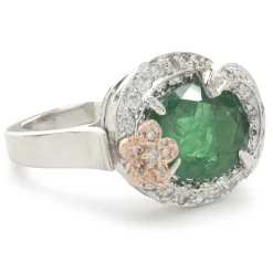 14 Karat White & Rose Gold Emerald and Diamond Flower Wrap Ring