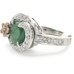 14 Karat White & Rose Gold Emerald and Diamond Flower Wrap Ring
