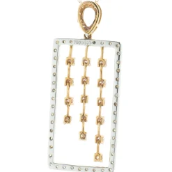 18 Karat White & Rose Gold Rectangular Diamond Drop Necklace
