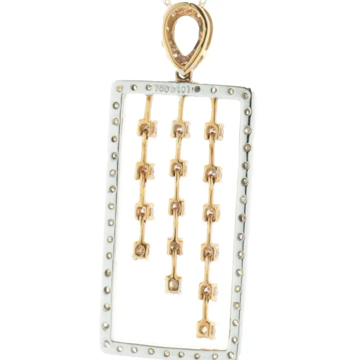18 Karat White & Rose Gold Rectangular Diamond Drop Necklace