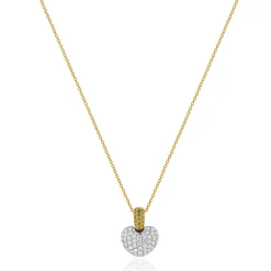 18 Karat White & Yellow Gold Fancy Yellow and White Diamond Puffed Heart Necklace