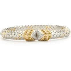 18 Karat White & Yellow Gold Diamond and Yellow Sapphire Cuff Bracelet