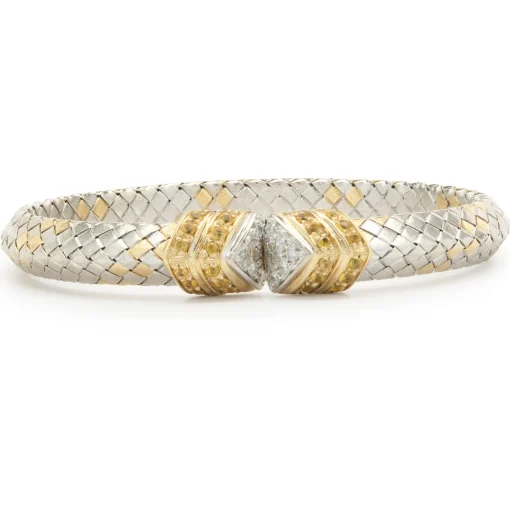 18 Karat White & Yellow Gold Diamond and Yellow Sapphire Cuff Bracelet