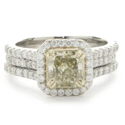 18 Karat White & Yellow Gold Fancy Yellow Radiant Cut Diamond Engagement Ring
