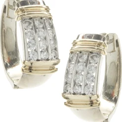 14 Karat White & Yellow Gold Channel Set Diamond Earrings