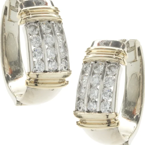 14 Karat White & Yellow Gold Channel Set Diamond Earrings