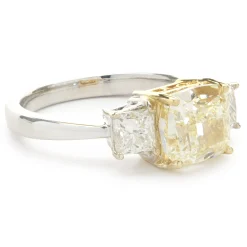 18 Karat White & Yellow Gold Cushion Cut Diamond Engagement Ring
