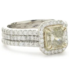 18 Karat White & Yellow Gold Fancy Yellow Radiant Cut Diamond Engagement Ring