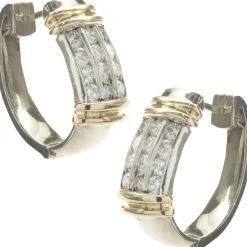 14 Karat White & Yellow Gold Channel Set Diamond Earrings