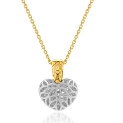 18 Karat White & Yellow Gold Fancy Yellow and White Diamond Puffed Heart Necklace